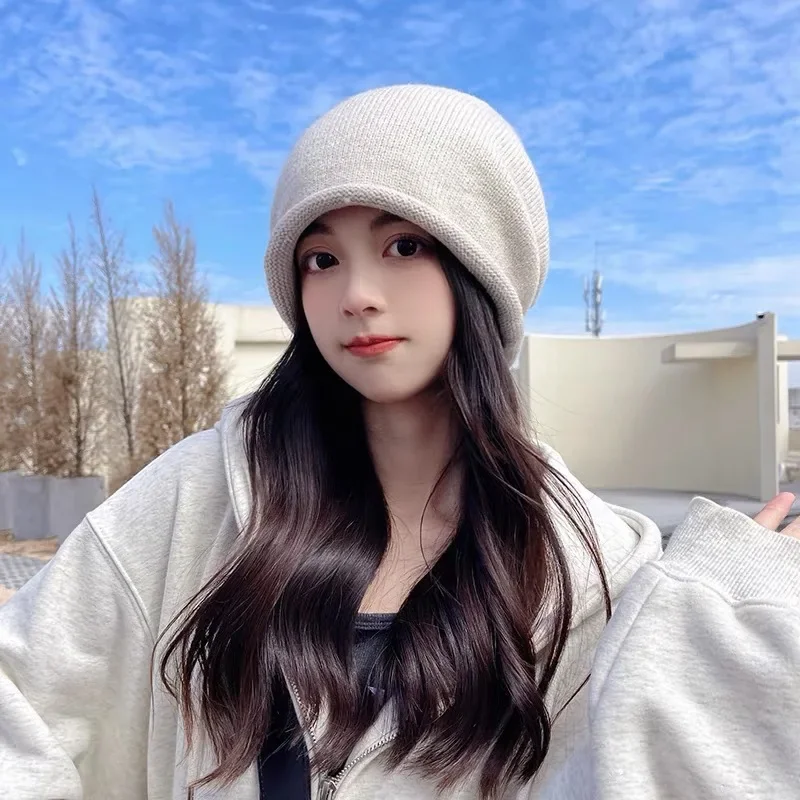 Knit Beanie Hat Warm - محبوك بونيه اغطية الإناث شتاء دافئ