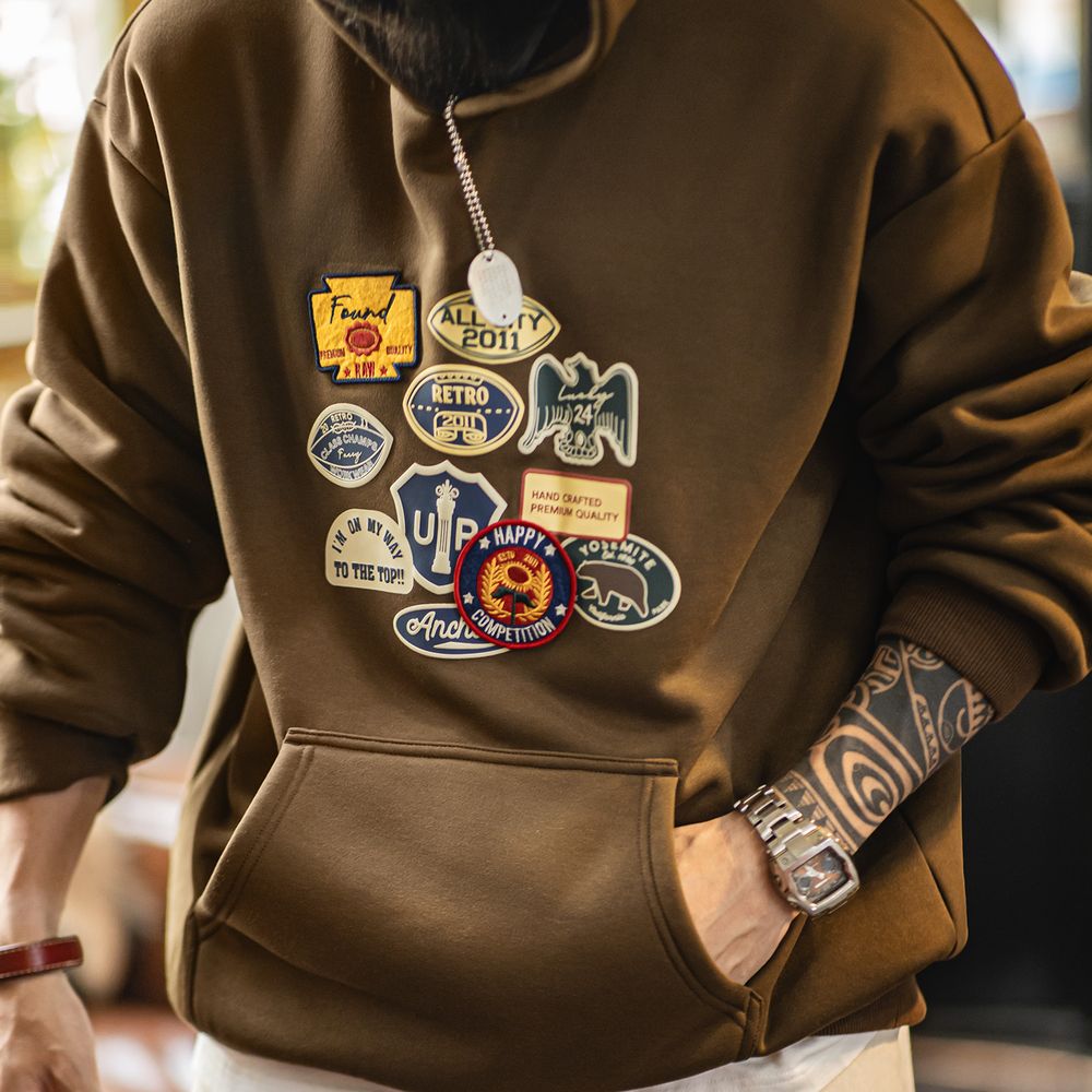 Sherpa Hoodie Fleece - Maden Vintage الرجال المطرزة شارة هوديي