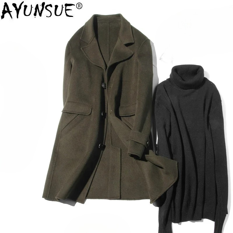 Wool Coat Peacoat - AYUNSUE 100% معطف الصوف الرجال الخريف