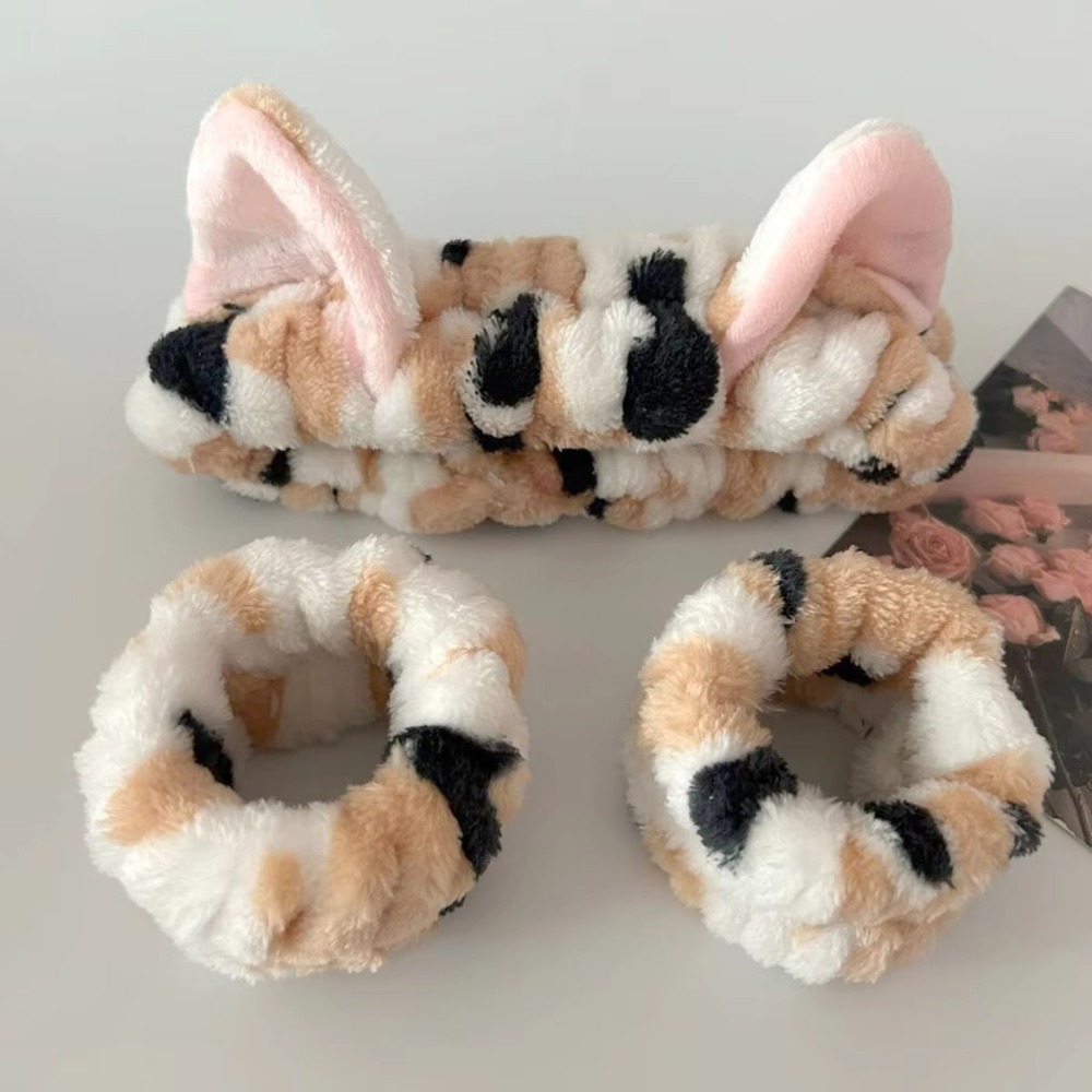 Winter Headband Fleece - 3 قطعة/المجموعة ليوبارد طباعة لطيف القط