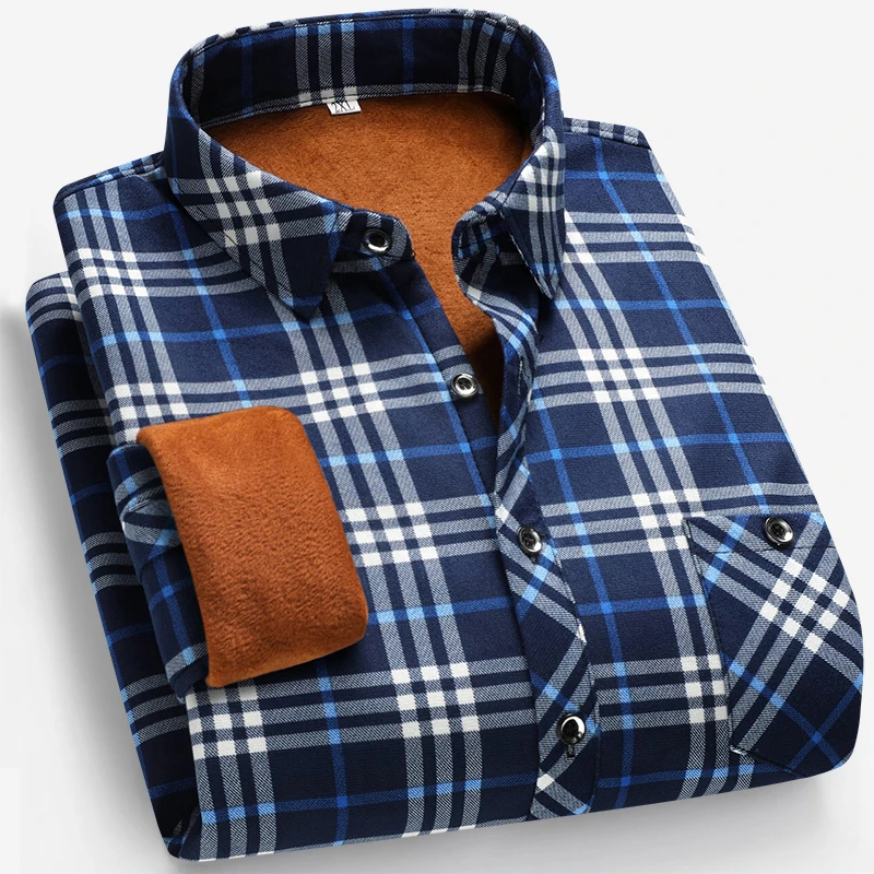 Flannel Shirt Lined - الخريف والشتاء الرجال مبطنة بالصوف قميص