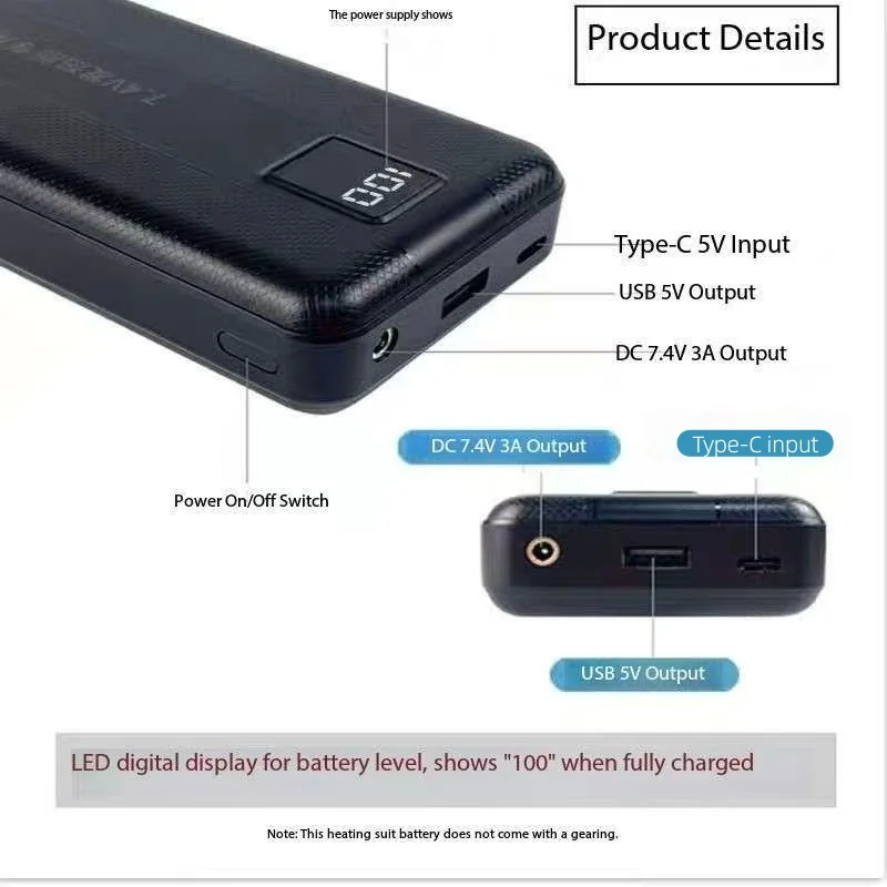Heated Vest Battery - جديد سعة كبيرة 7.4 فولت/3A/16000 مللي