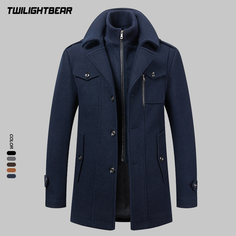 Wool Coat Peacoat - معطف صوف شتوي رجالي كبير الحجم
