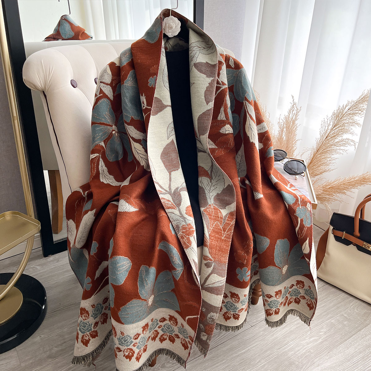 Shawl Wrap Winter - المرأة رشاقته الفاخرة الشتاء بيزلي الوجهين