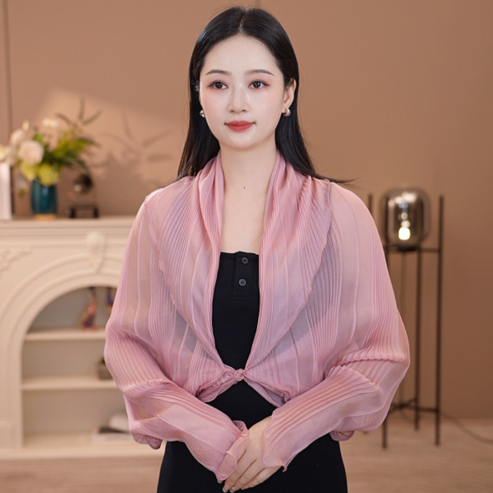 Shawl Wrap Winter - بلوزة واقية من الشمس بلون واحد،
