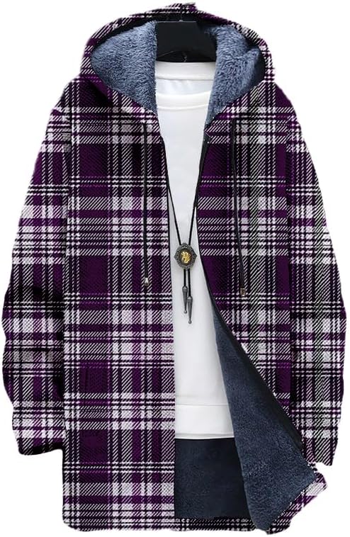 Sherpa Hoodie Fleece - سترة رجالية منقوشة كبيرة الحجم بغطاء