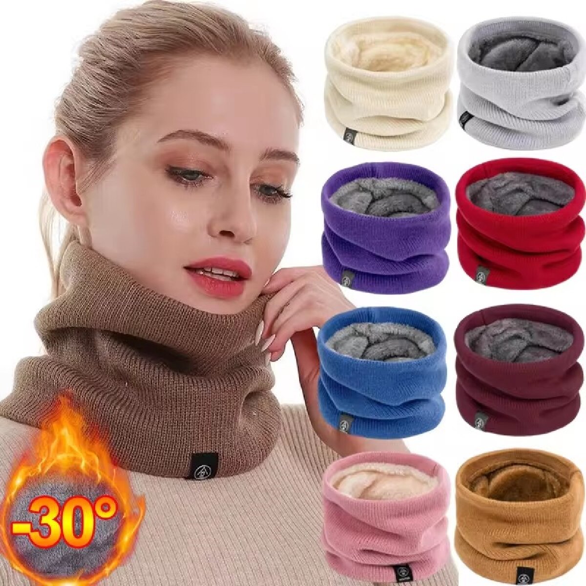 Neck Gaiter Fleece - الصلبة الشتاء أفخم الخمار الصوفية الحياكة