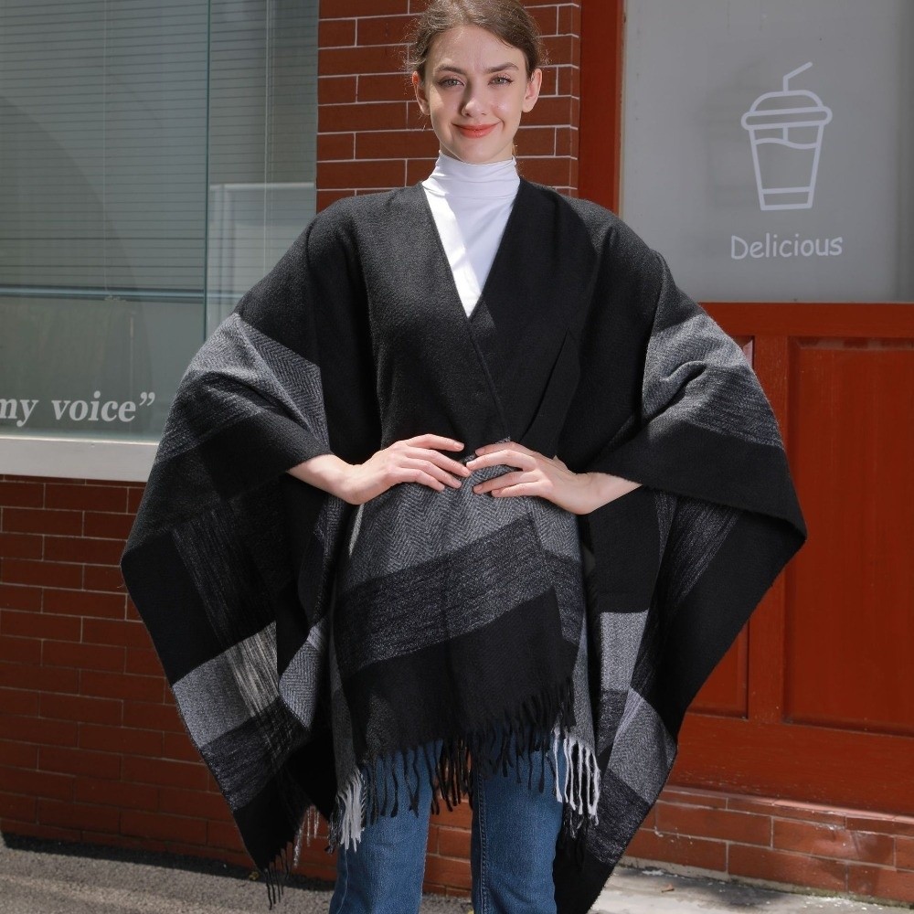 معطف دافئ منقوش تصميم شال السف - مراجعة Shawl Wrap Winter وسعره