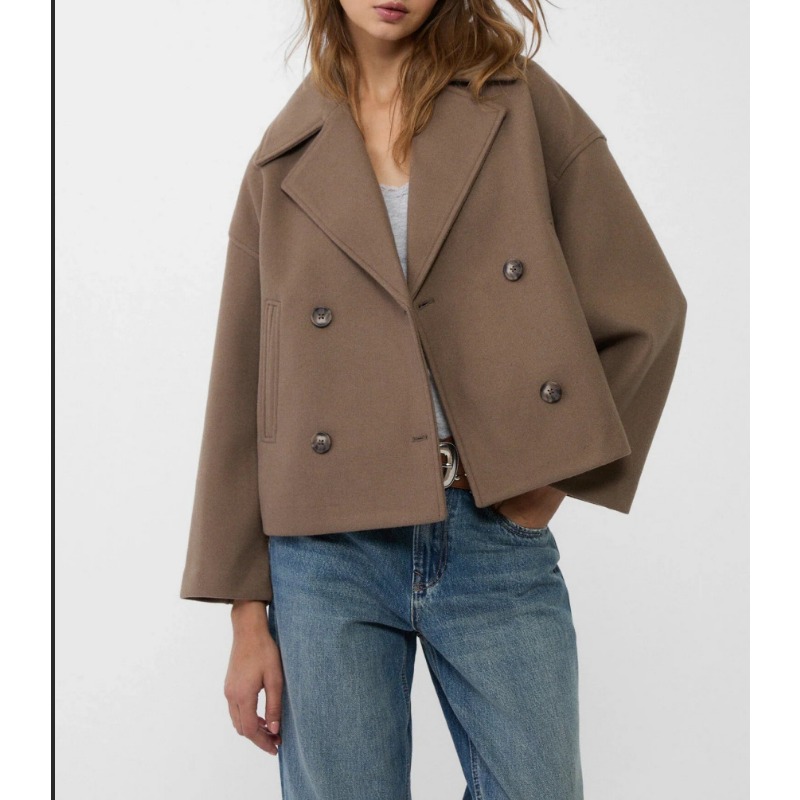 معطف نسائي قصير بقصة فضفاضة مز - مراجعة Wool Coat Peacoat وسعره