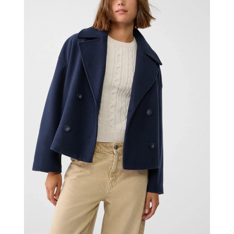 معطف نسائي قصير بقصة فضفاضة مز - مراجعة Wool Coat Peacoat وسعره