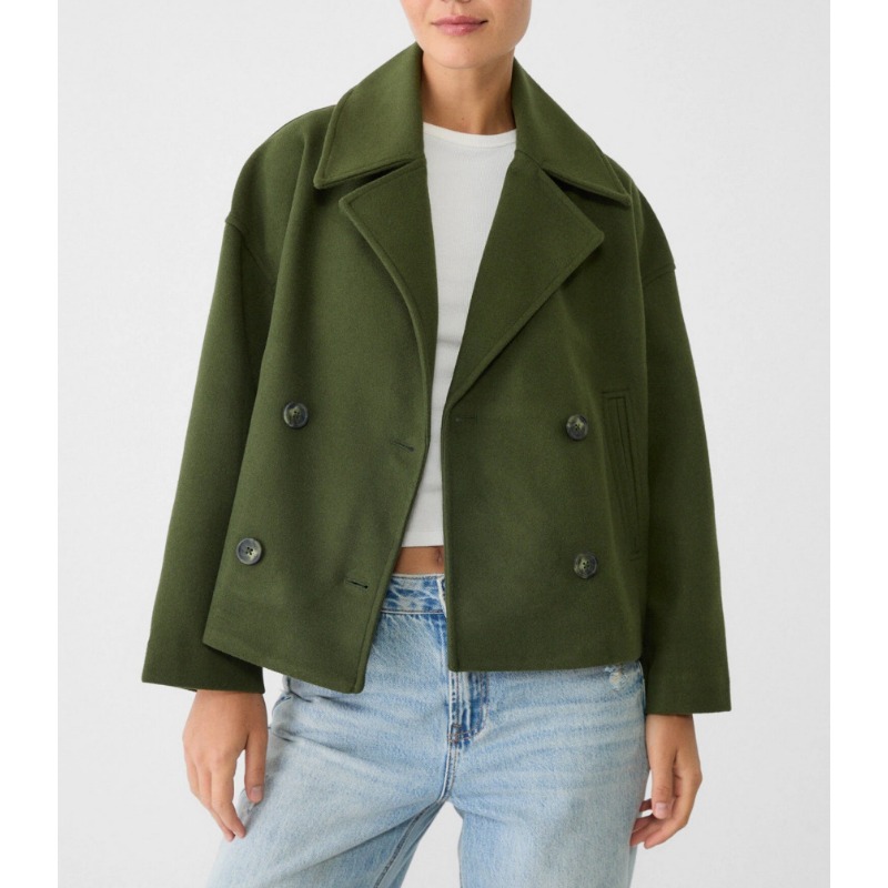 معطف نسائي قصير بقصة فضفاضة مز - مراجعة Wool Coat Peacoat وسعره